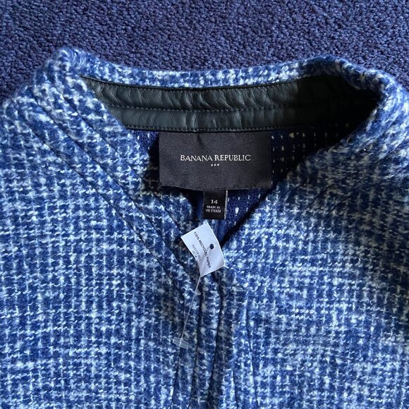 NWT Banana Republic Blue Tweed Wool Blend Tie Belt Jacket Sz 14 - Picture 4 of 6